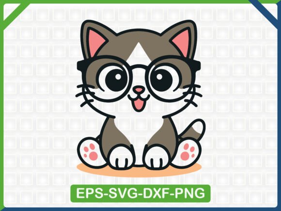 Cute Cat with Glasses SVG Design: Graphics & T-Shirt Designs