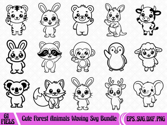 Cute Forest Animals Waving SVG Bundle: Graphics & T-Shirt Designs