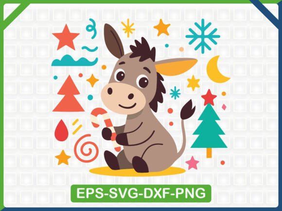 Cute Holiday Donkey with Gifts Graphics & T-Shirt Designs