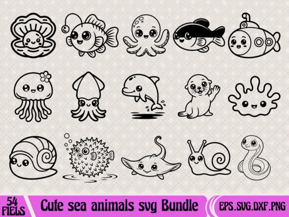Cute Sea Animals SVG Bundle: Graphics & T-Shirt Designs
