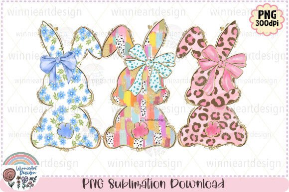 Easter Bunny Spring Flower Glitter Bow Graphics for T-Shirt Designs