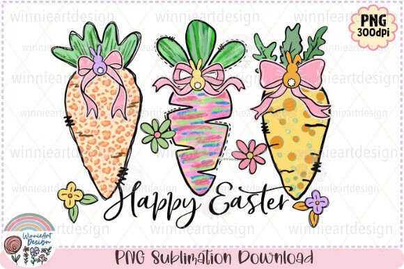 Happy Easter Carrot Doodles Brush Stroke Graphics