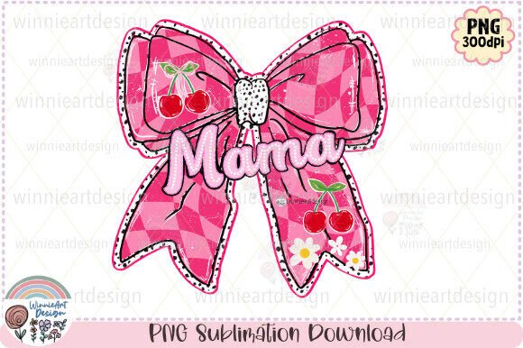 Mama Checkered Coquette Pink Bow Cherry Graphics