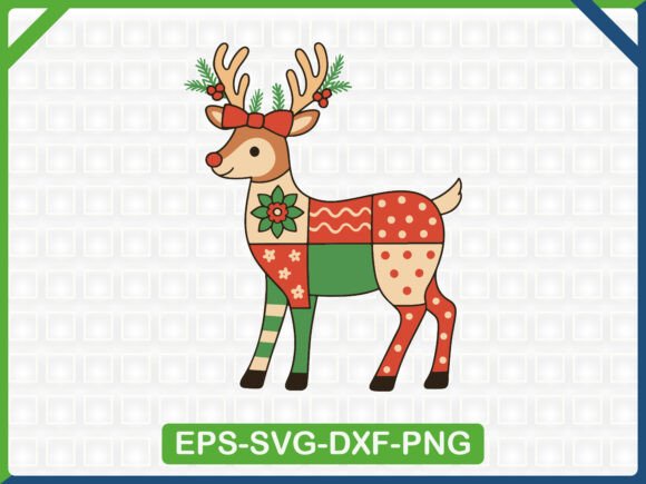 Patchwork Christmas Reindeer Preppy: Graphics & T-Shirt Designs