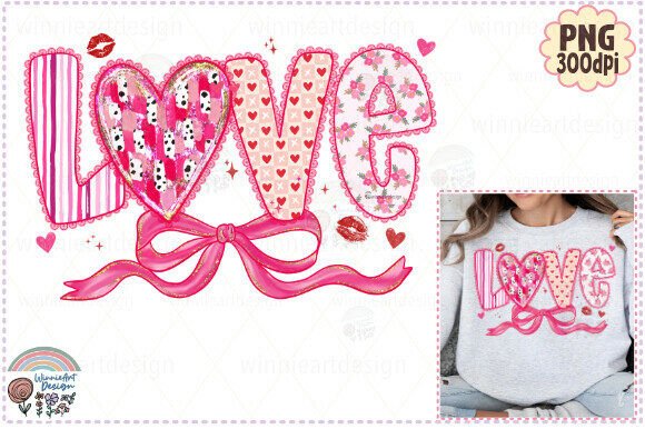 Preppy Valentine Heart Floral Bow PNG: Graphics for T-Shirt Designs