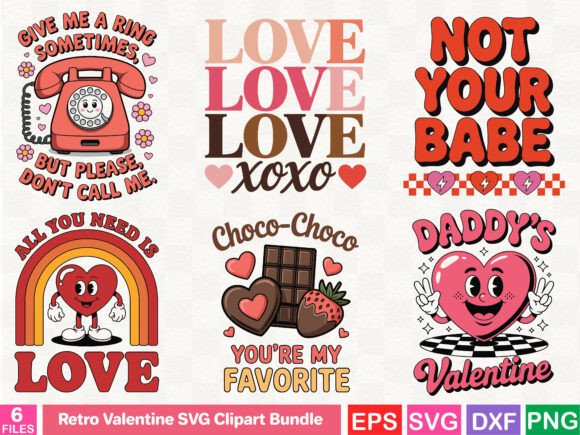 Retro Valentine SVG Clipart Bundle: Graphics & T-Shirt Designs